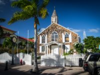 One of the churches in Philipsburg and conveniently someone has parked on the sidewalk so you can see how it&#39;s done!